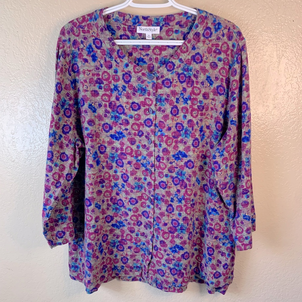 NorthStyle Artsy Breezy Floral Gauze Tunic Size XL
